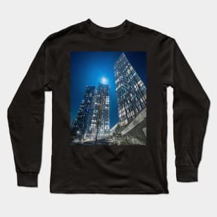 City skyscrapers at night with the moon Long Sleeve T-Shirt